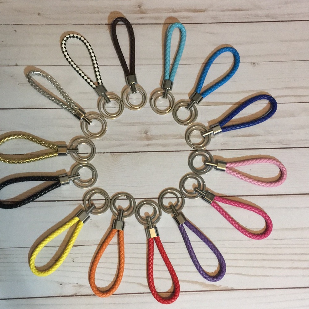 Set of 3 Two ring leather strap key chains NWOT